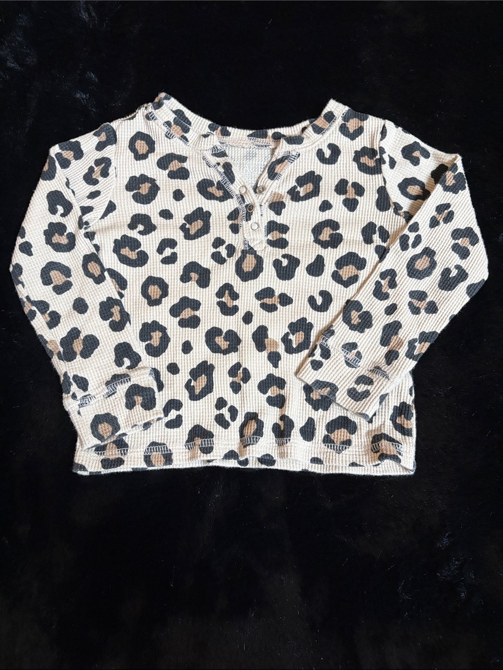 The Children's Place Leopard Print Long Sleeve Henley Top - Beige, Black, Tan